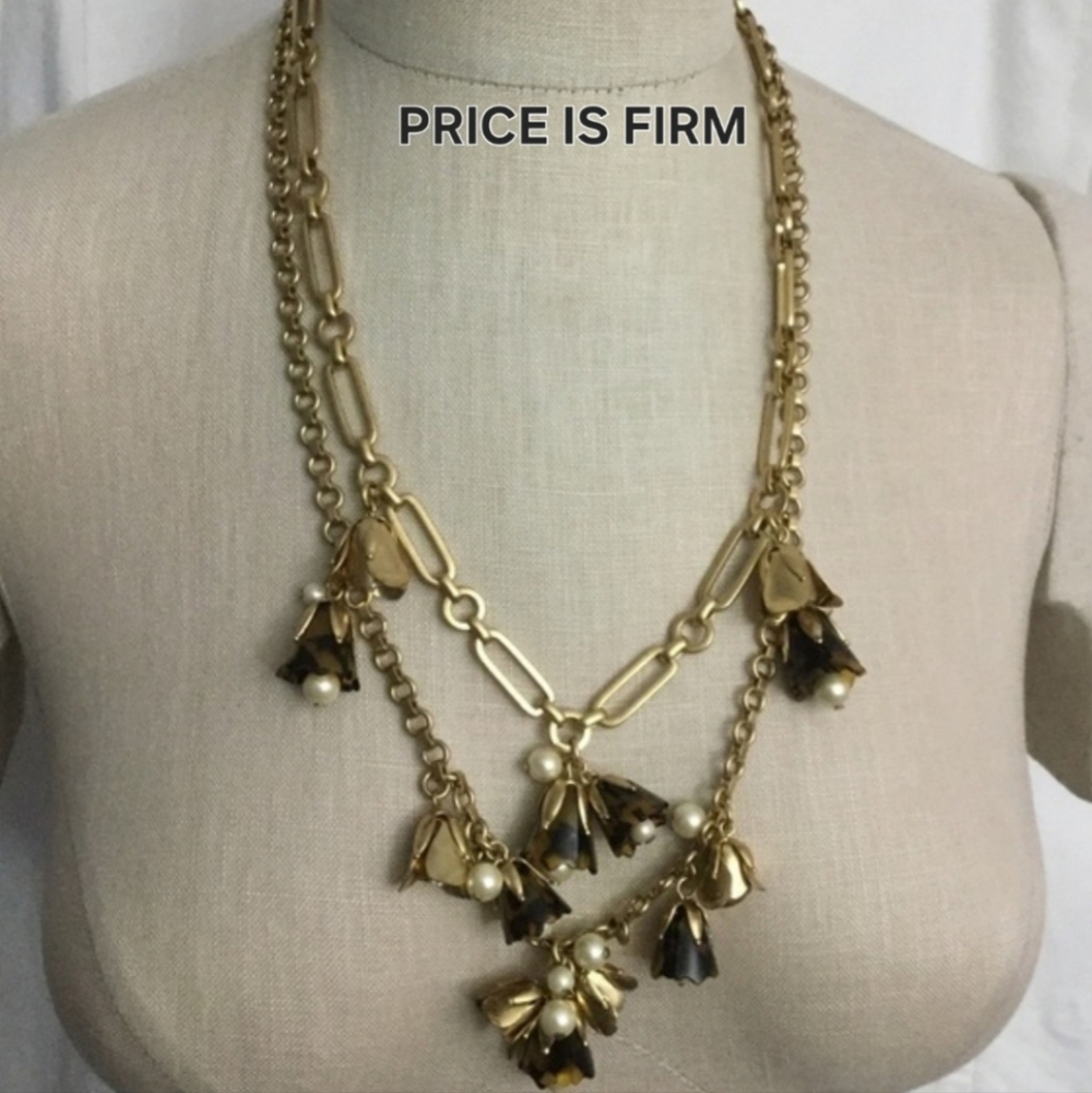 NWT J. Crew Tortoise Pearl Crystal Double-Strand Necklace